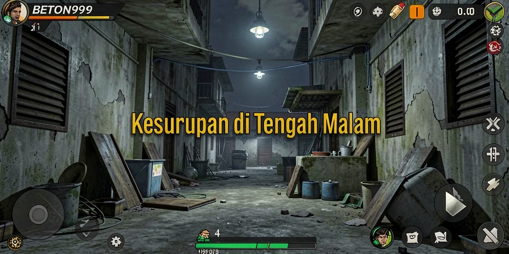 Tampilan menyeramkan saat menjelajahi rumah angker di BETON999.
