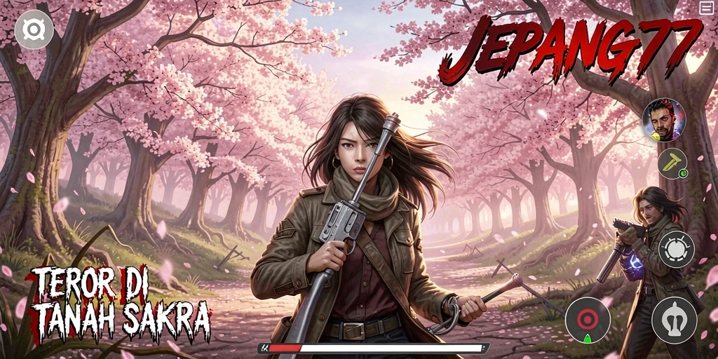 Tampilan gameplay mendebarkan dari JEPANG77 menunjukkan suasana horor yang kental.