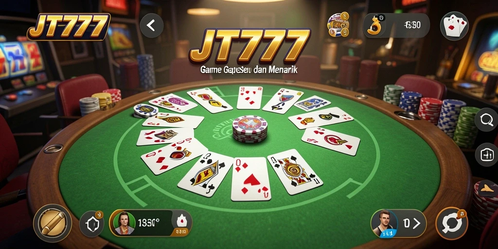 Screenshot utama JT777 menampilkan gameplay Gaple yang seru.