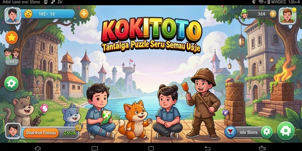 Screenshot gameplay KOKITOTO menampilkan berbagai puzzle menarik.