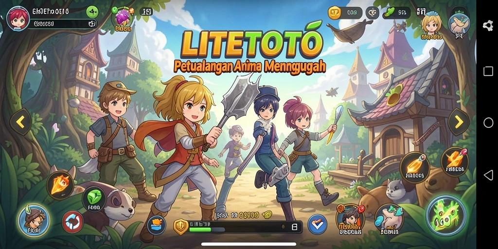 Screenshot gameplay LITETOTO menampilkan pertarungan karakter anime yang epik.