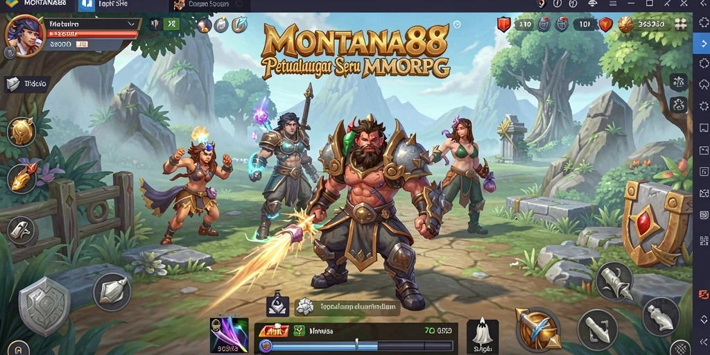 Tampilan gameplay MONTANA88 dengan aksi pertarungan seru dalam dunia fantasi.